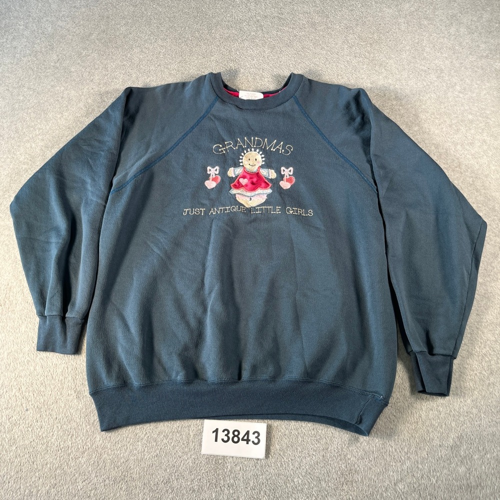 Cheek-O Sweatshirt Women XL Blue Excellent Vintage Grandmas Embroidered USA